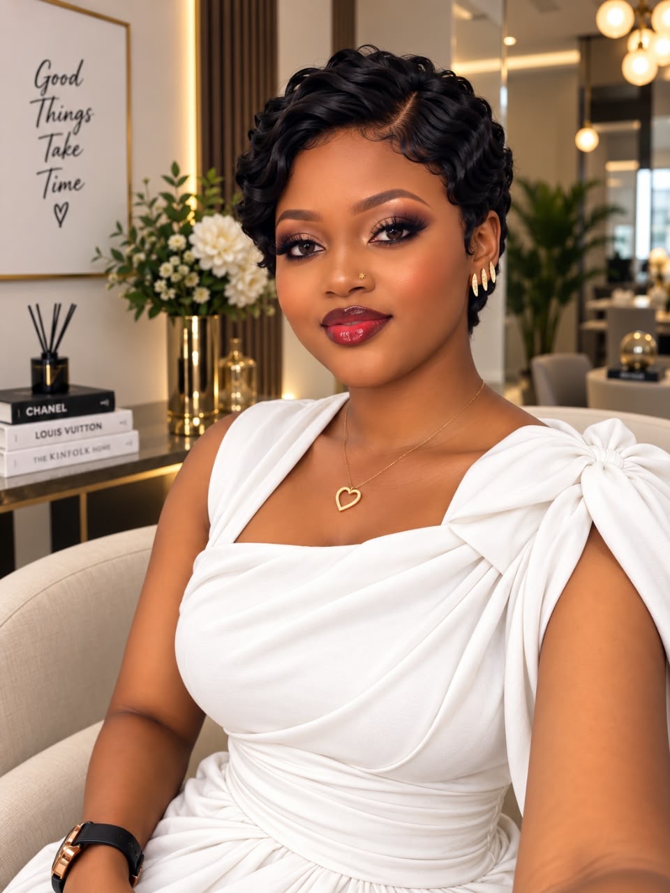 Kemi Starr in a white dress